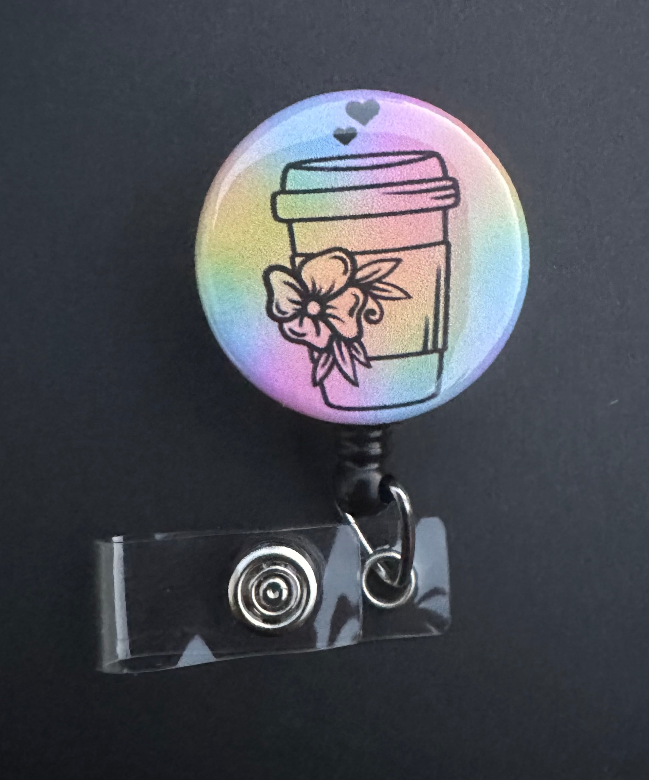 Coffee Cup Retractable ID Badge Holder, coffee, floral