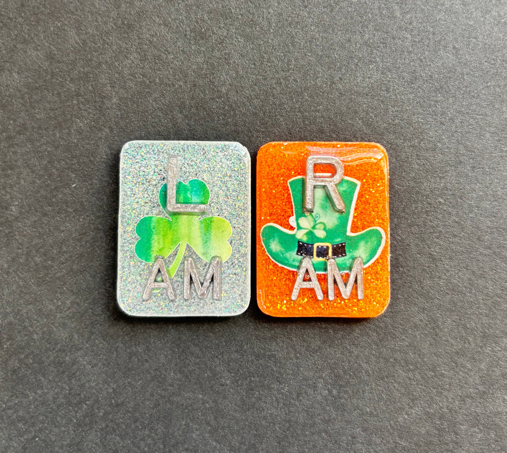 St. Patrick's Day Xray Markers, Rectangle, With Initials, Glitter, St Patricks Day, Irish, Shamrock, Leprechaun, Top Hat