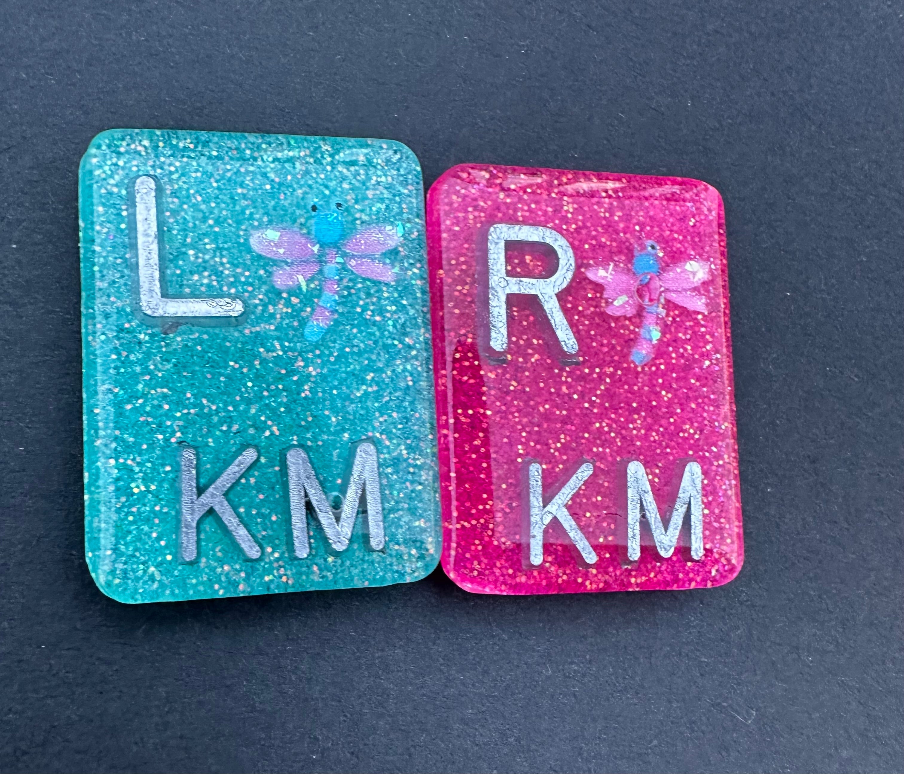 Dragon fly X-ray Markers, With 2 or 3 Initials, Rectangle, Glitter