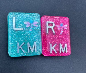 Dragon fly X-ray Markers, With 2 or 3 Initials, Rectangle, Glitter