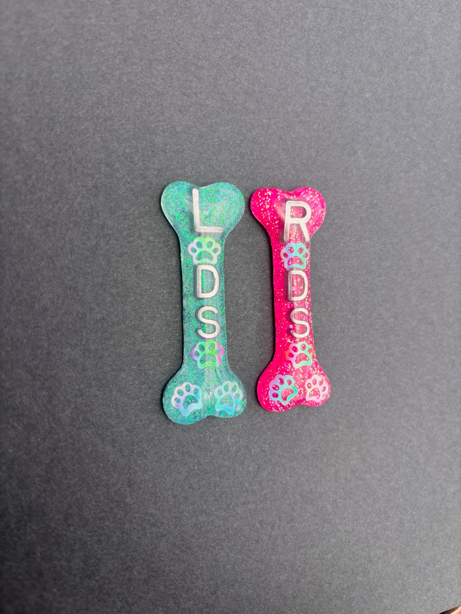 Bone Xray Markers With Paw Prints, With Initials, Colorful, Vertical