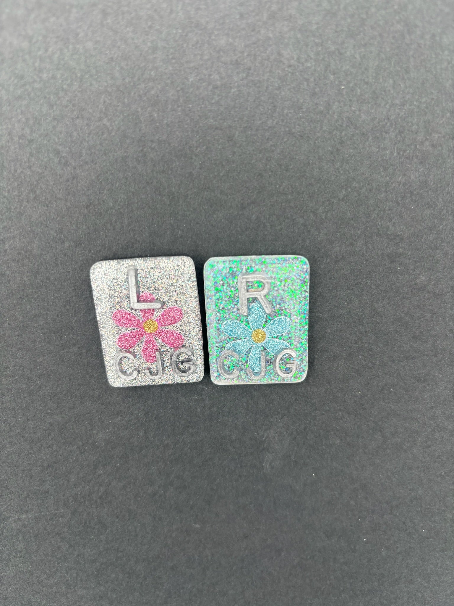 Flower Xray Markers, With 2 or 3 Initials, Large Rectangle, Glitter, Flowers