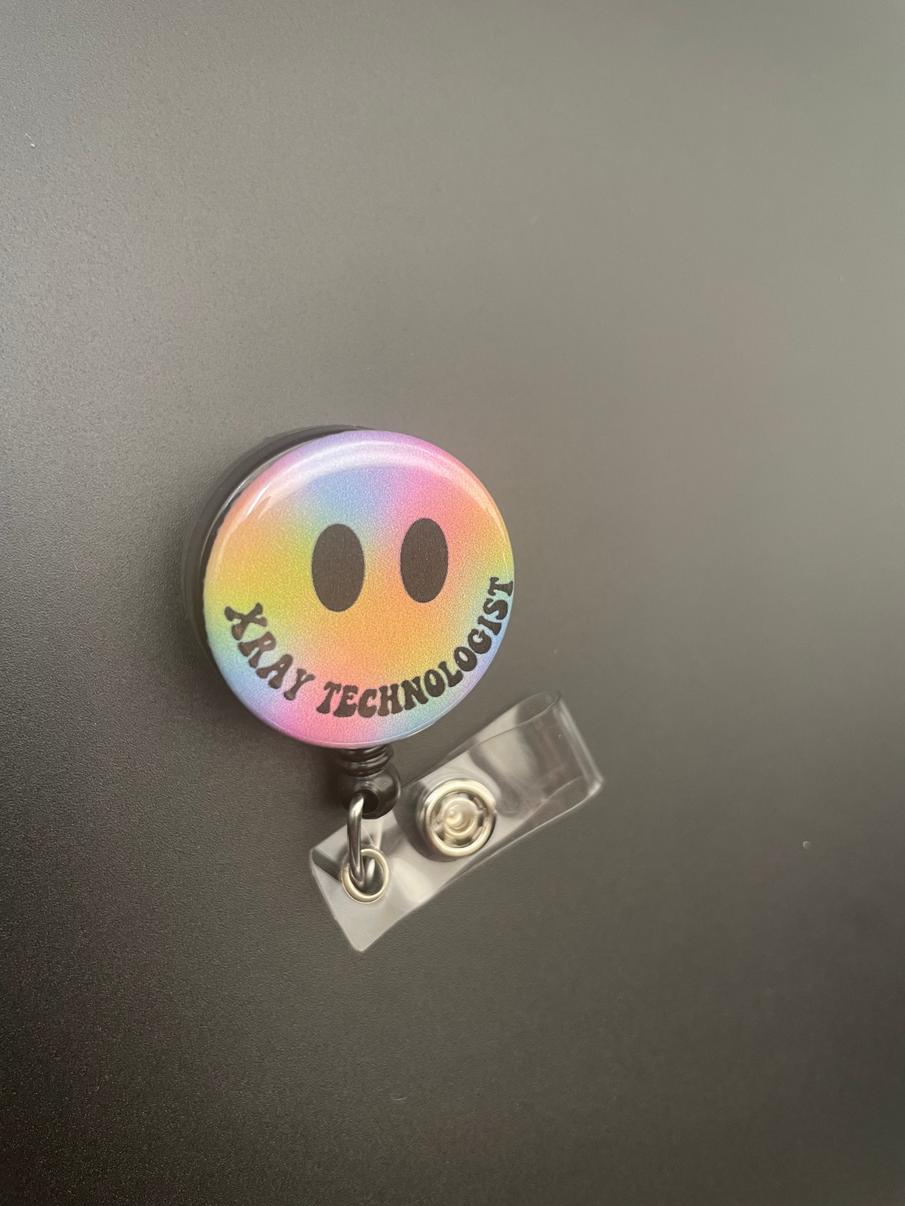 X-ray Technologist Rainbow Smiley Face Retractable ID Badge Holder X-ray, happy, smile