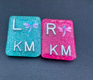 Dragon fly X-ray Markers, With 2 or 3 Initials, Rectangle, Glitter