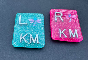 Dragon fly X-ray Markers, With 2 or 3 Initials, Rectangle, Glitter