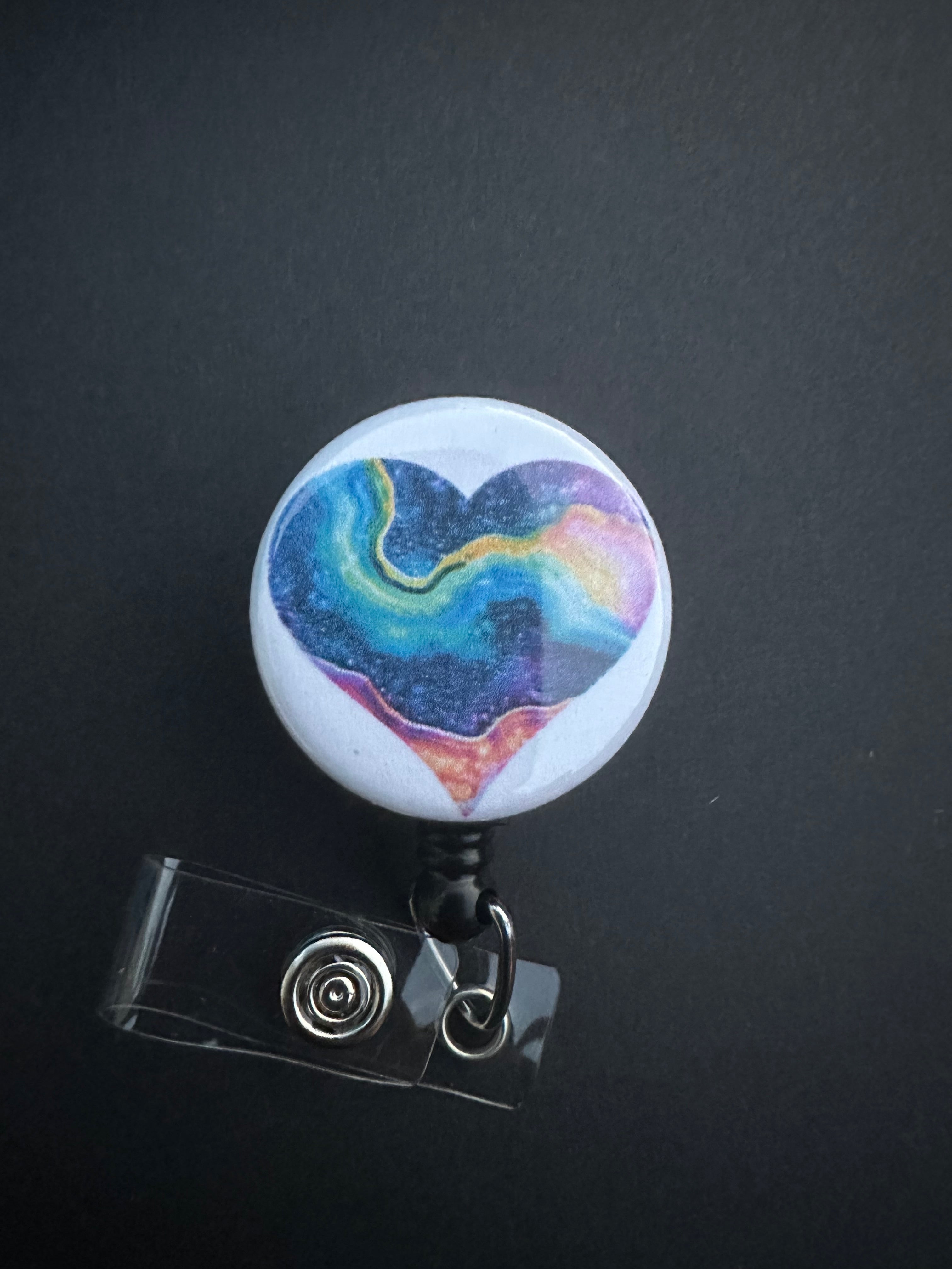 Oil spill heart Retractable ID Badge Holder, heart, oil spill