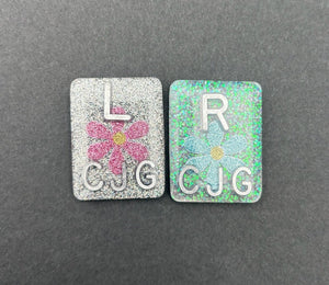 Flower Xray Markers, With 2 or 3 Initials, Large Rectangle, Glitter, Flowers