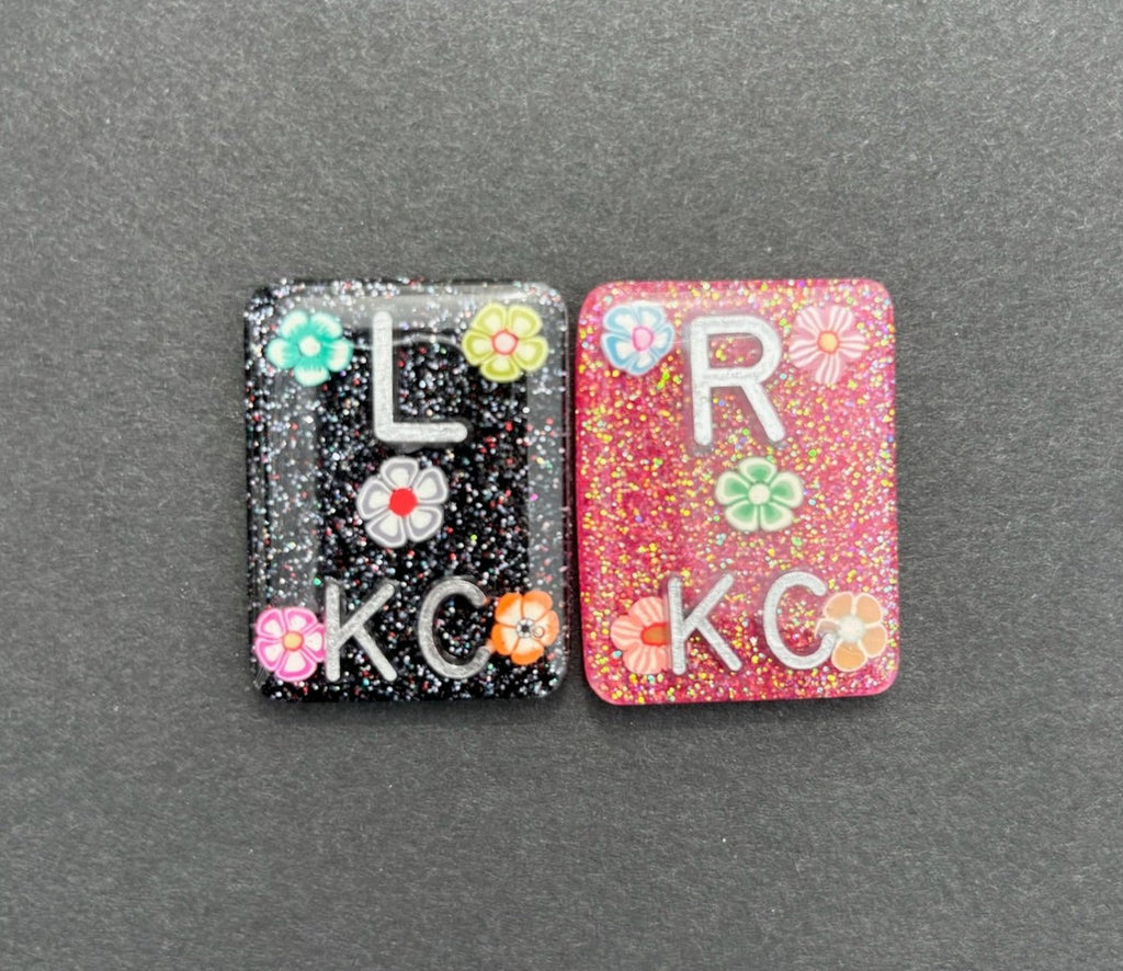 Hawaiian Flowers Xray Markers, With 2 or 3 Initials, Large Rectangle, Glitter, scattered Flowers,