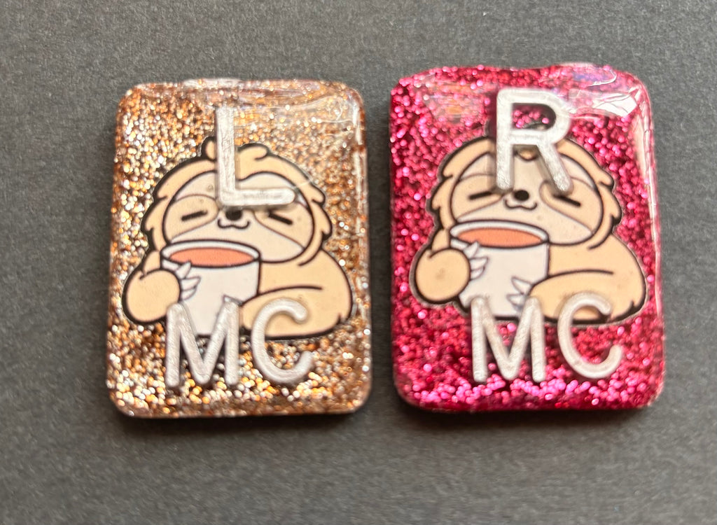 Cute sloth Xray Markers, 2 or 3 Initials, Sloth, coffee, Large Rectangle, Glitter