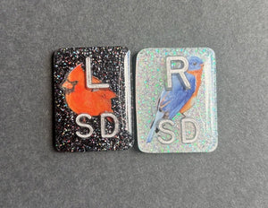 Bird Xray Markers, With 2 or 3 Initials, Rectangle, Glitter, Cardinal, Bluebird