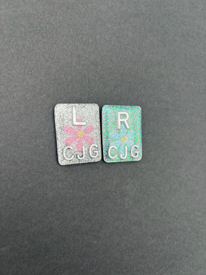 Flower Xray Markers, With 2 or 3 Initials, Large Rectangle, Glitter, Flowers