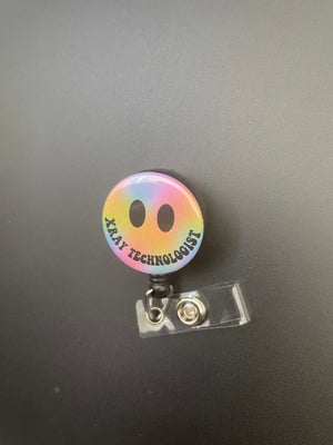 X-ray Technologist Rainbow Smiley Face Retractable ID Badge Holder X-ray, happy, smile