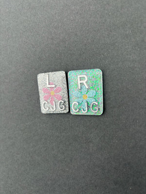 Flower Xray Markers, With 2 or 3 Initials, Large Rectangle, Glitter, Flowers