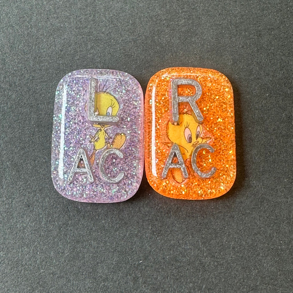 Tweety Bird X-ray Markers, 2 or 3 Initials, cute, tweety, bird, Small Rectangle, Glitter