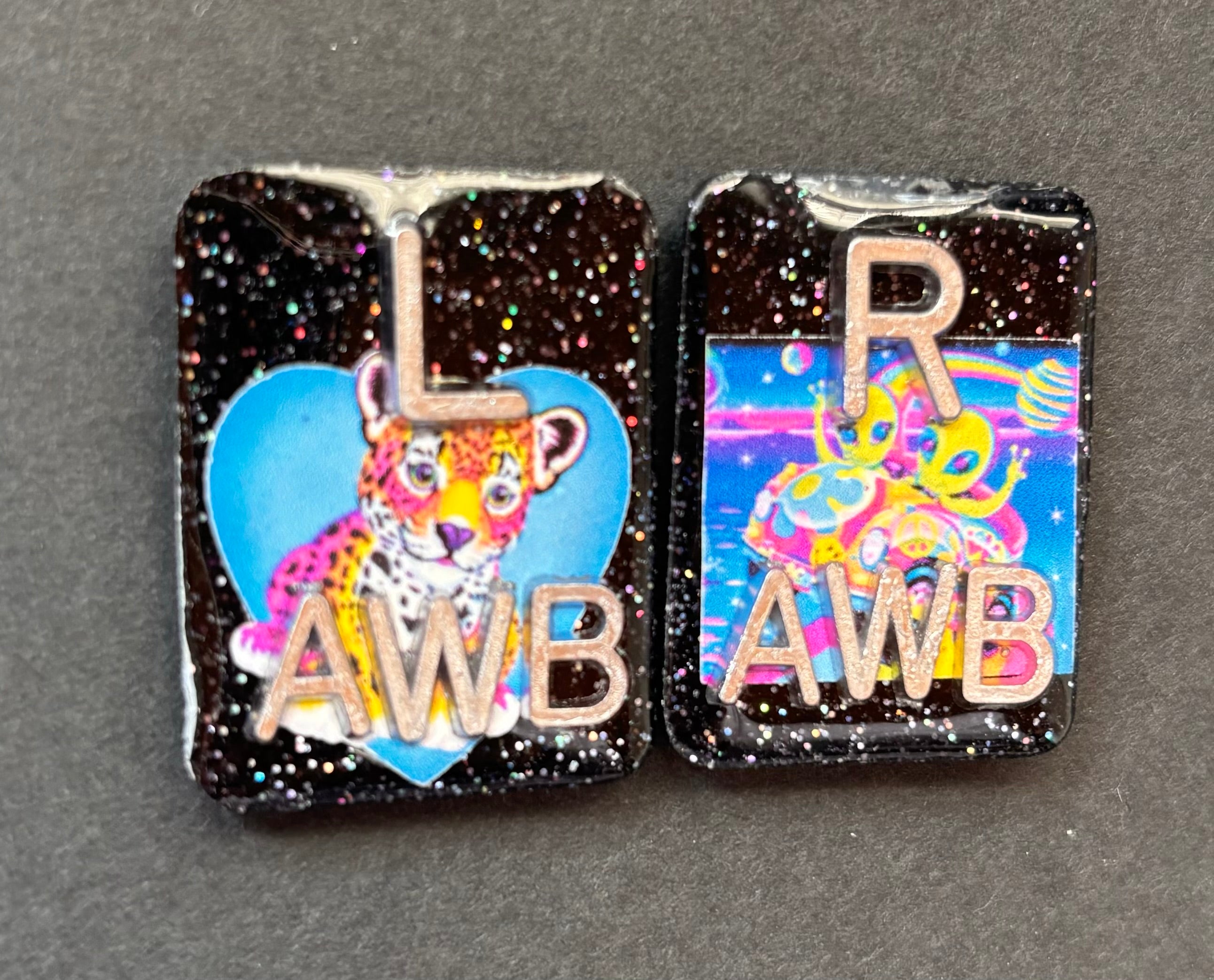 Leopard & Alien Xray Markers, With 2 or 3 Initials, Glitter, Rectangle, 90’s theme, leopard, alien Animal Print