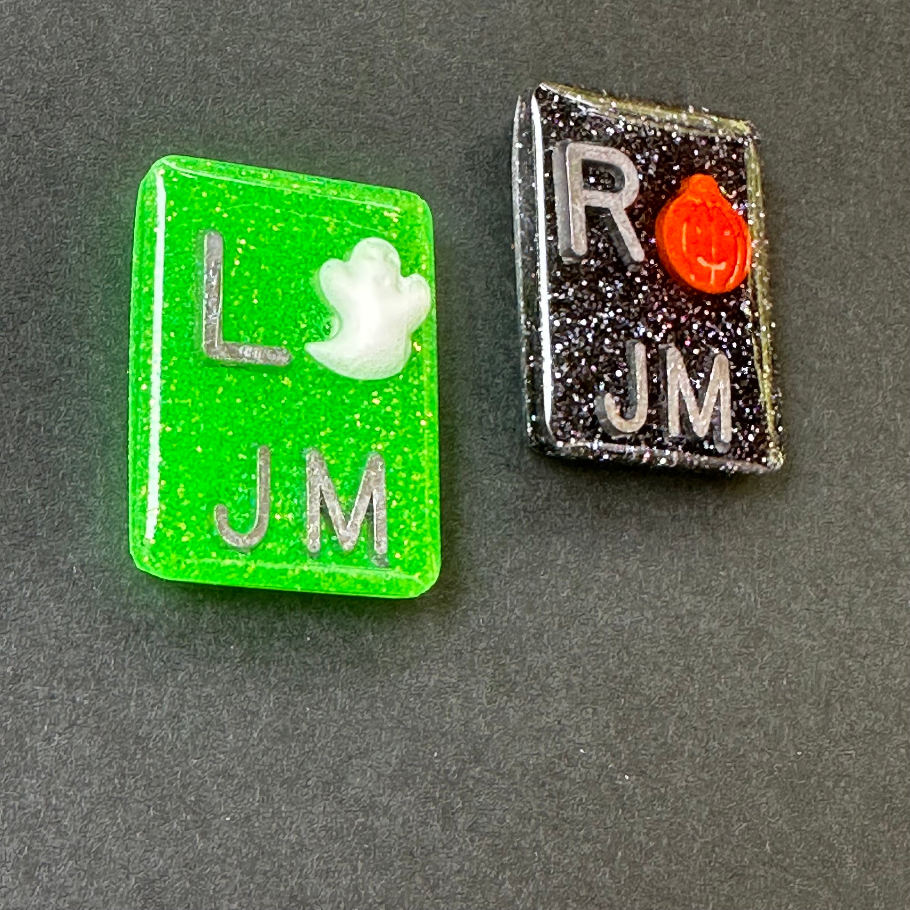 Ghost & Pumpkin Xray Markers, With 2 or 3 Initials, Large Rectangle, Pumpkin, Halloween, Autumn, Orange, white, Glitter