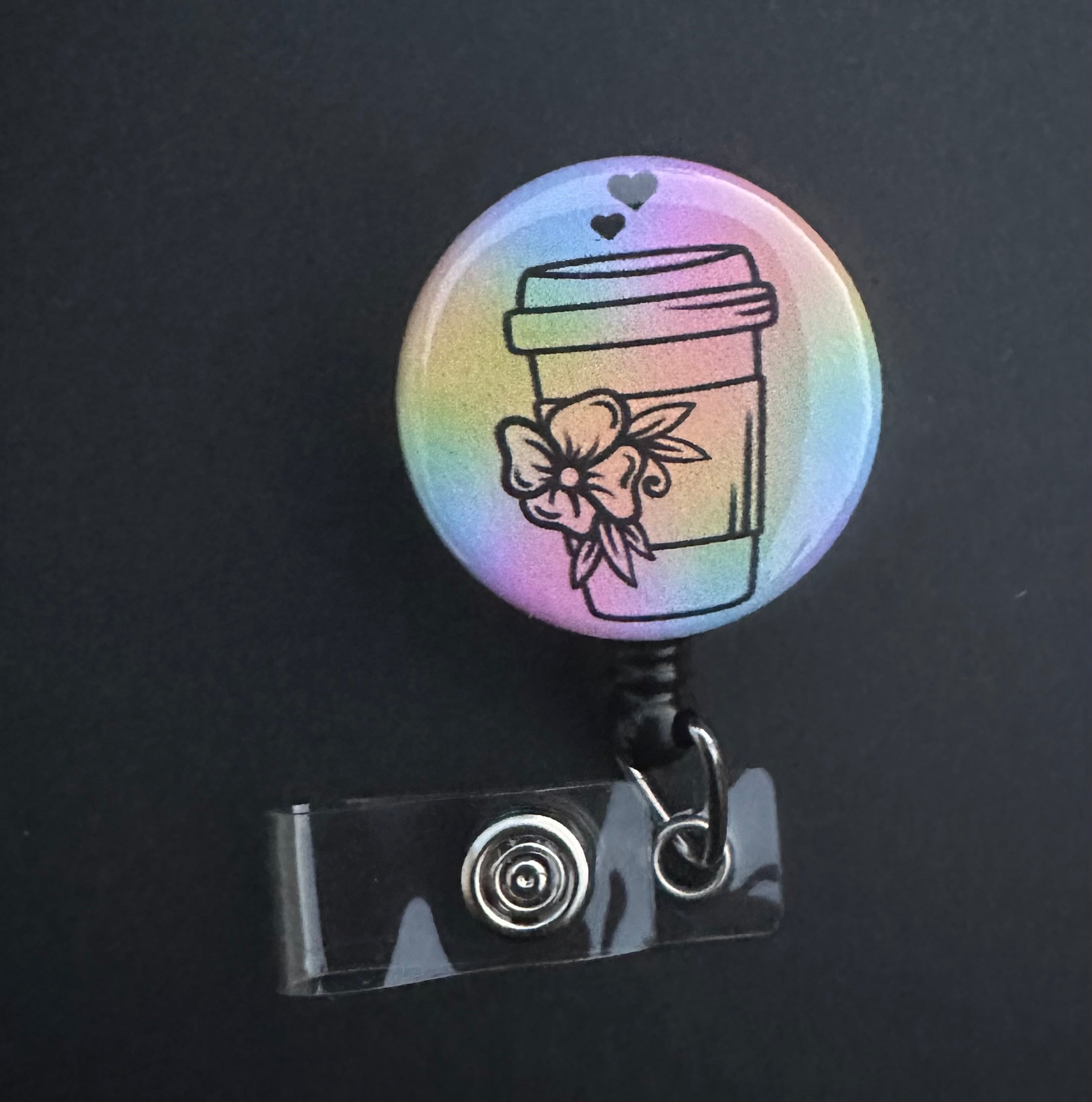 Coffee Cup Retractable ID Badge Holder, coffee, floral