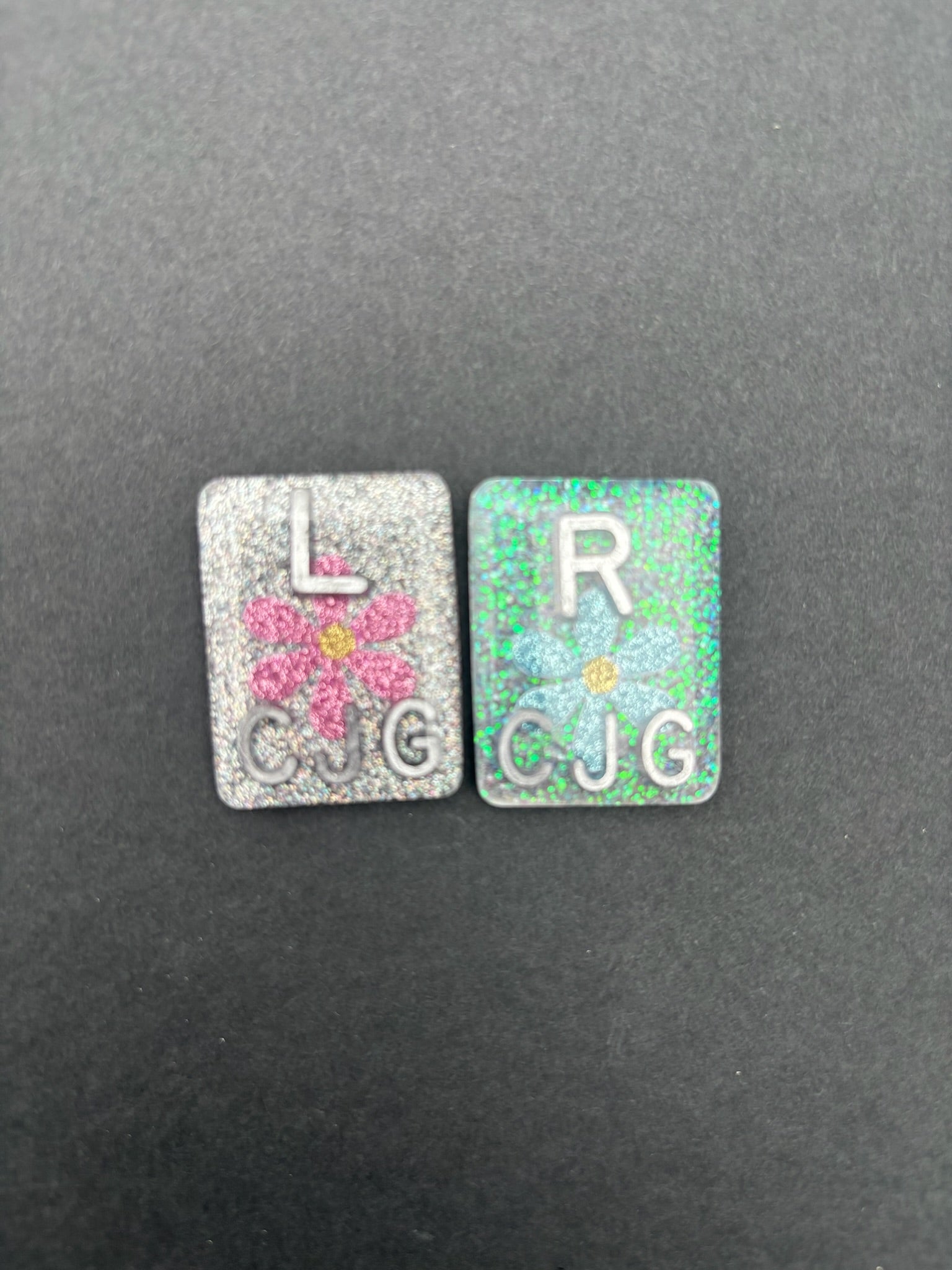 Flower Xray Markers, With 2 or 3 Initials, Large Rectangle, Glitter, Flowers