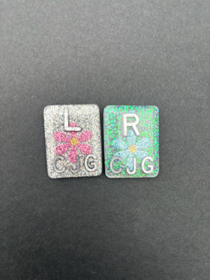 Flower Xray Markers, With 2 or 3 Initials, Large Rectangle, Glitter, Flowers