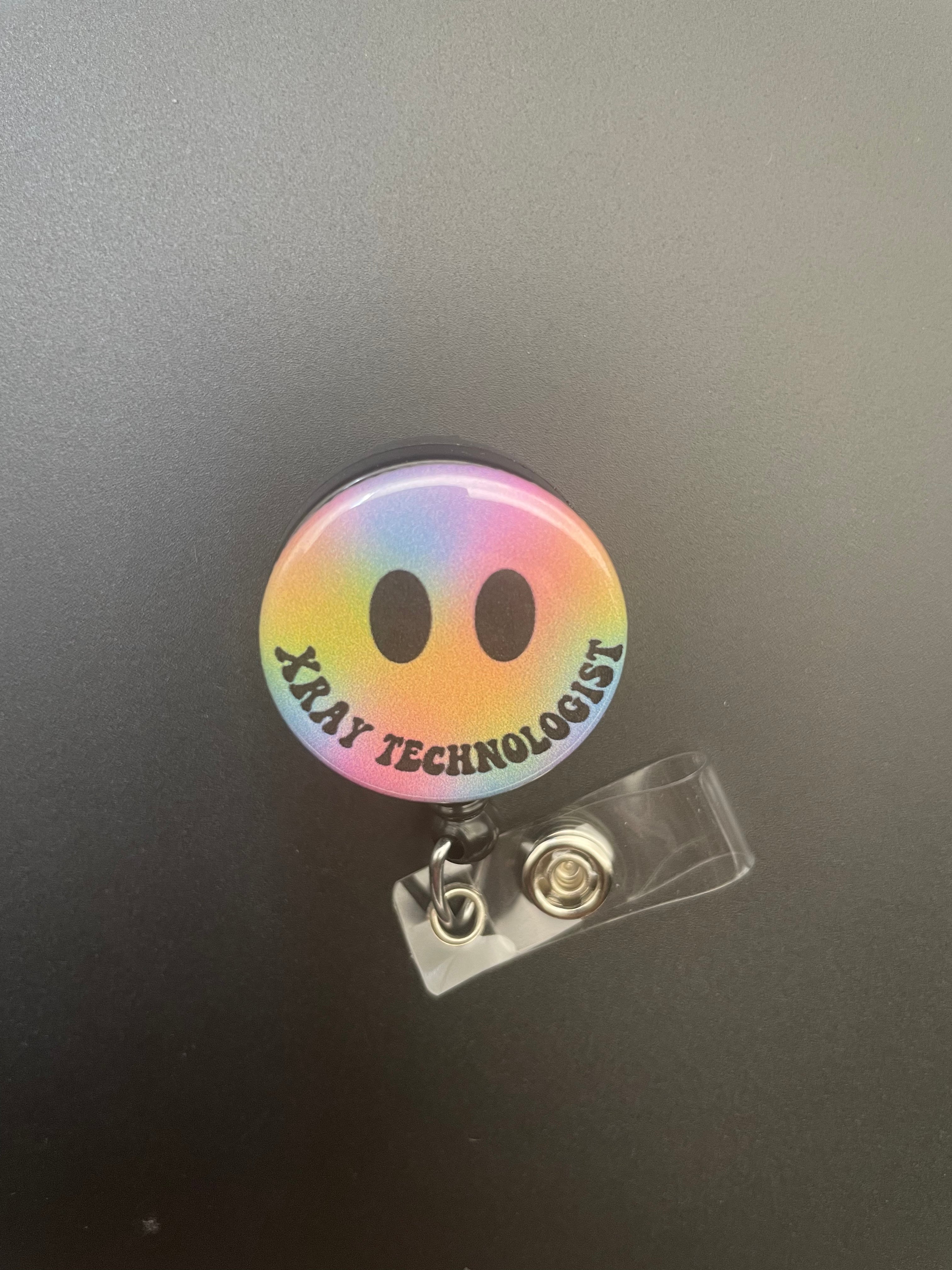 X-ray Technologist Rainbow Smiley Face Retractable ID Badge Holder X-ray, happy, smile