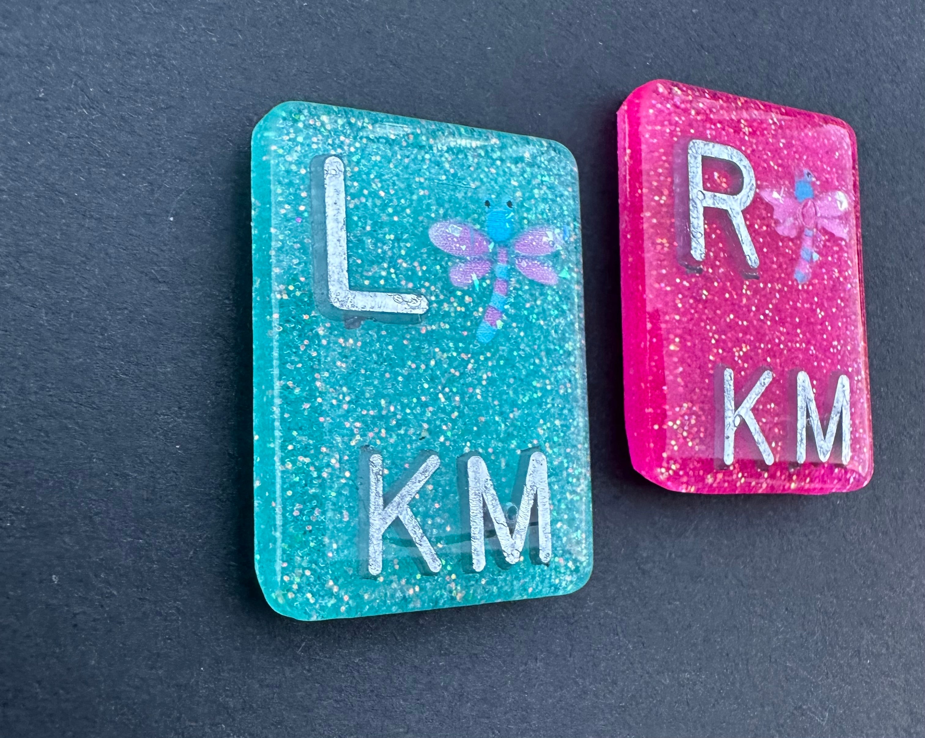 Dragon fly X-ray Markers, With 2 or 3 Initials, Rectangle, Glitter