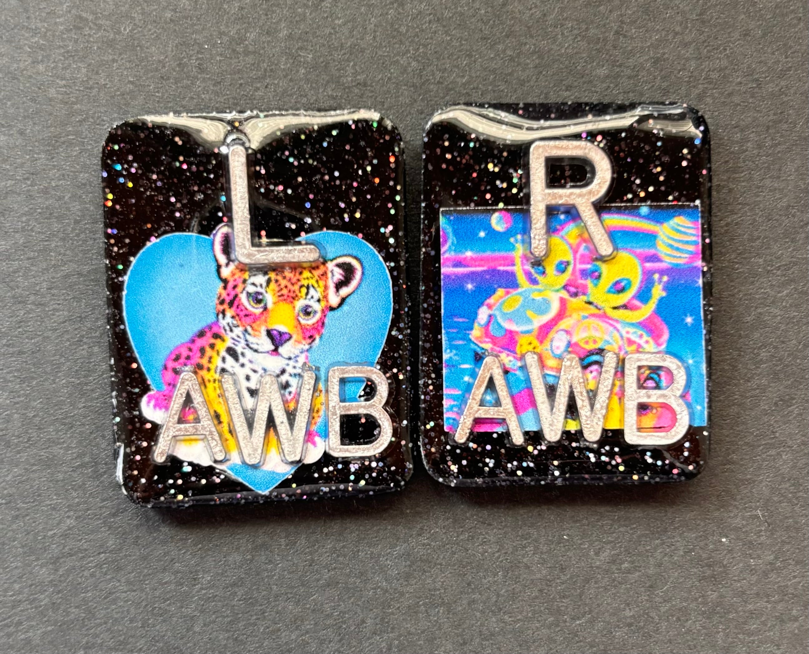 Leopard & Alien Xray Markers, With 2 or 3 Initials, Glitter, Rectangle, 90’s theme, leopard, alien Animal Print