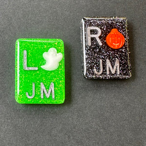 Ghost & Pumpkin Xray Markers, With 2 or 3 Initials, Large Rectangle, Pumpkin, Halloween, Autumn, Orange, white, Glitter