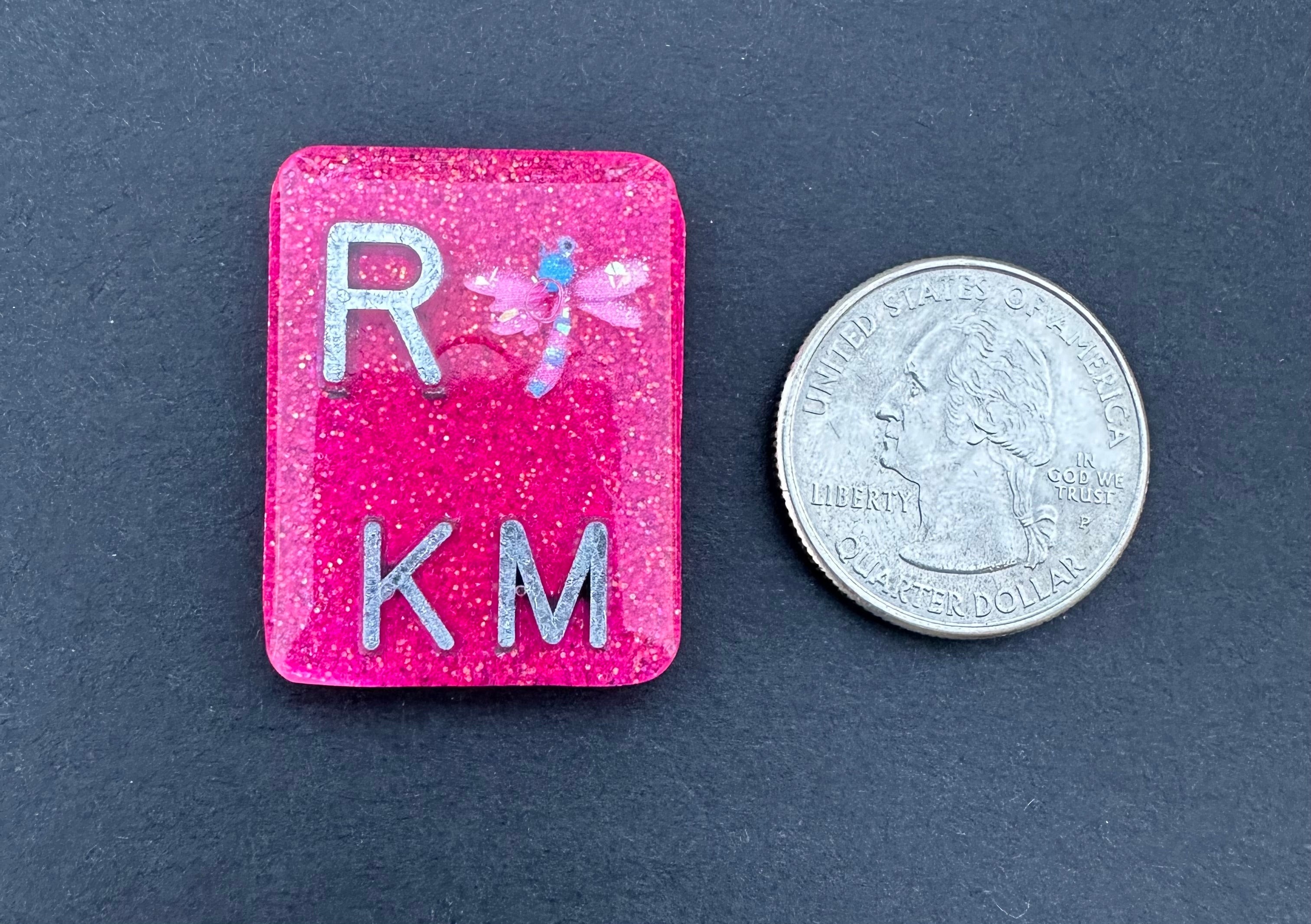 Dragon fly X-ray Markers, With 2 or 3 Initials, Rectangle, Glitter