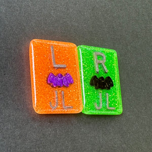 Halloween Bat Xray Markers, With 2 or 3 Initials, Large Rectangle, Halloween, Autumn, purple, Black, Glitter