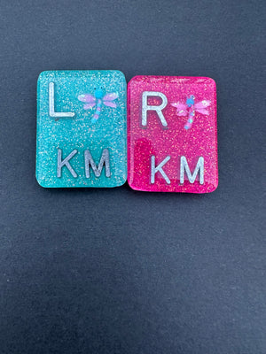 Dragon fly X-ray Markers, With 2 or 3 Initials, Rectangle, Glitter