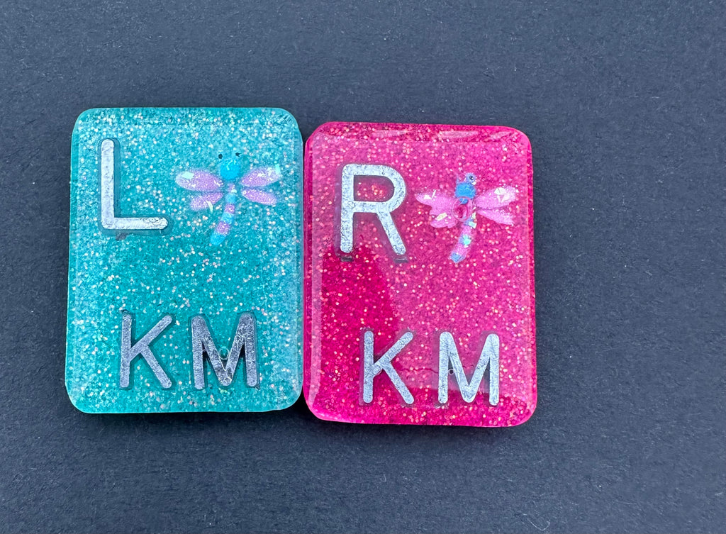 Dragon fly X-ray Markers, With 2 or 3 Initials, Rectangle, Glitter