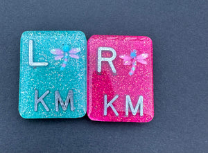 Dragon fly X-ray Markers, With 2 or 3 Initials, Rectangle, Glitter