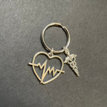 Heart With Heart Rhythm & Caduceus Charm Key Chain, Heart, Medical, Gift