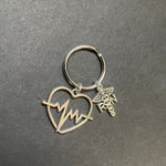 Heart W/ Heart Rhythm & RN Caduceus Charm Key Chain, RN, Heart, Nursing Gift