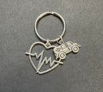 Ambulance Charm & Heart W/ Heart Rhythm Key Chain, Heart, Medical, Paramedic, Gift