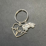 Ambulance Charm & Heart W/ Heart Rhythm Key Chain, Heart, Medical, Paramedic, Gift