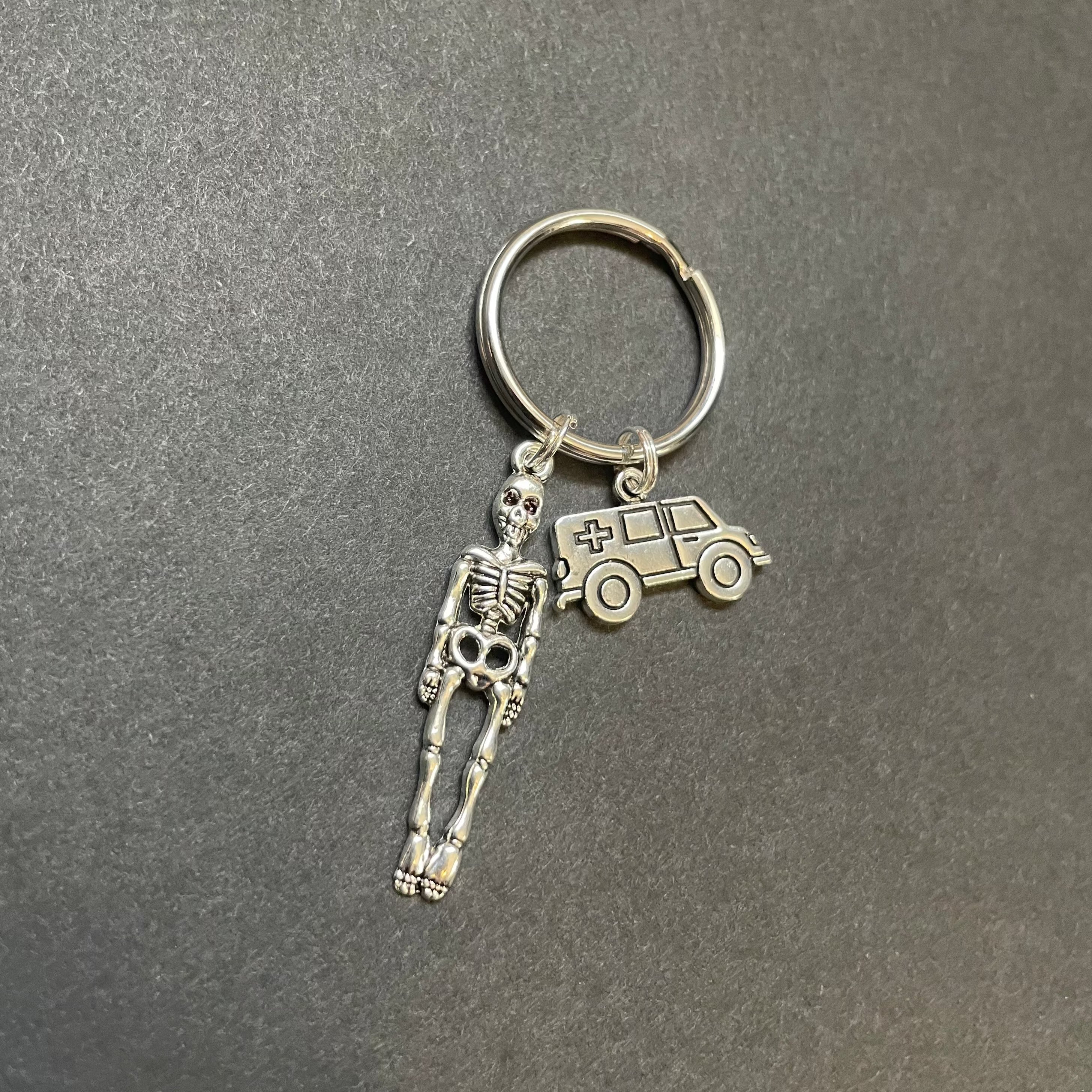 Ambulance Charm & Skeleton Key Chain, Radiology, Medical, Paramedic, Gift