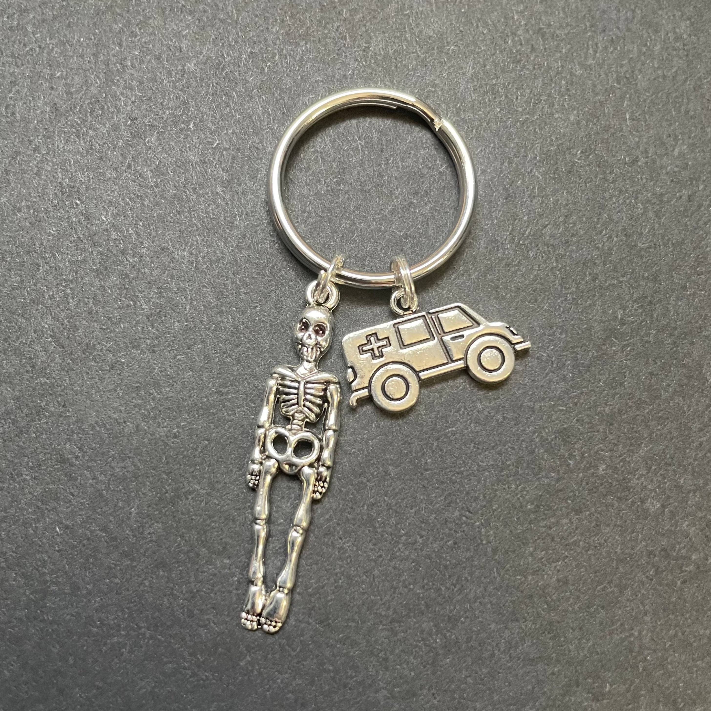 Ambulance Charm & Skeleton Key Chain, Radiology, Medical, Paramedic, Gift