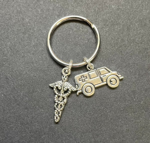 Ambulance & Caduceus Charm Key Chain, Paramedic, Medical, Gift