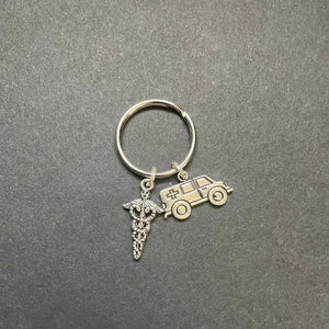 Ambulance & Caduceus Charm Key Chain, Paramedic, Medical, Gift