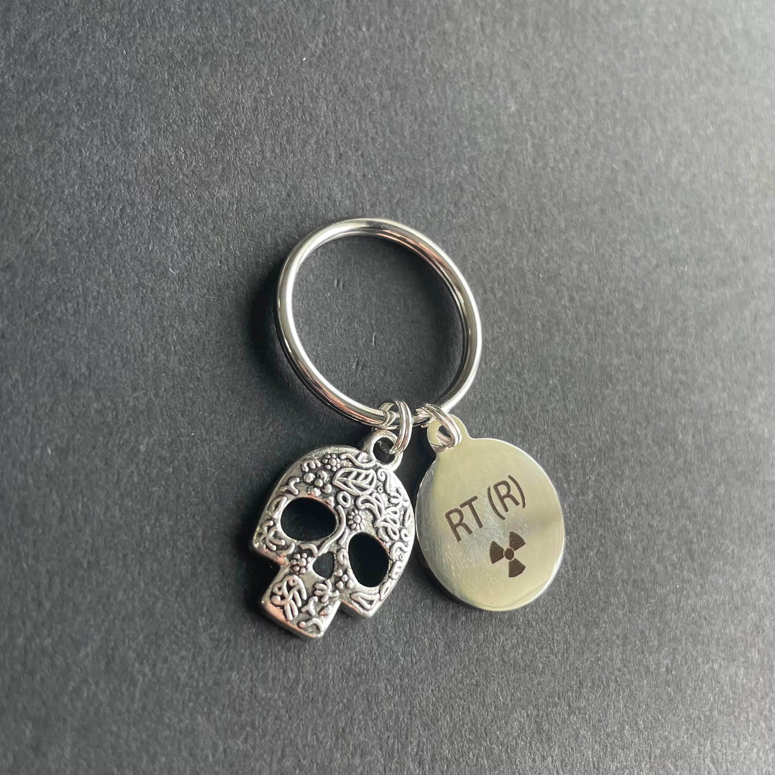 RT(R) Charm and Skull Key Chain, Radiology, Xray Tech, Gift