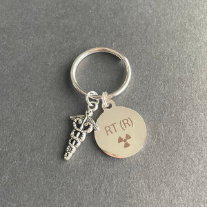 RT(R) Key Chain W/ Caduceus Charm, Radiology, Xray, Medical, Gift