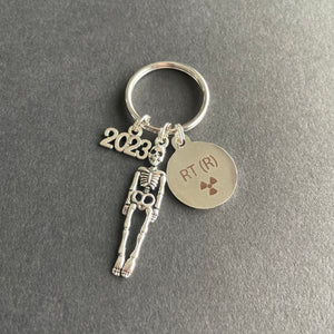 Skeleton, RT(R) Charm, W/ Year Key Chain, Radiology, Xray Tech, Gift