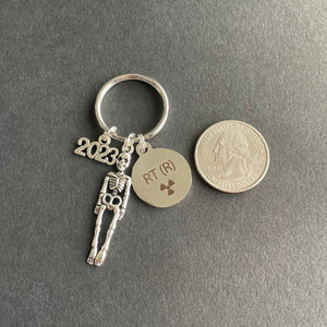 Skeleton, RT(R) Charm, W/ Year Key Chain, Radiology, Xray Tech, Gift