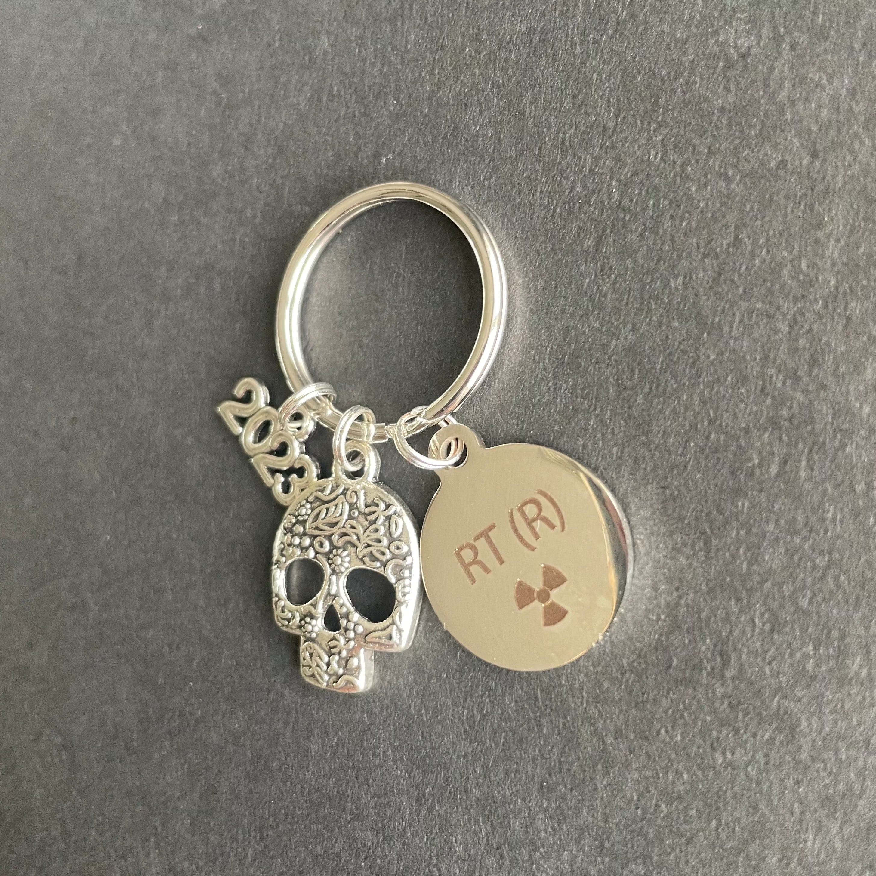 Skull, RT(R) Charm, W/ Year Key Chain, Radiology, Xray Tech, Gift