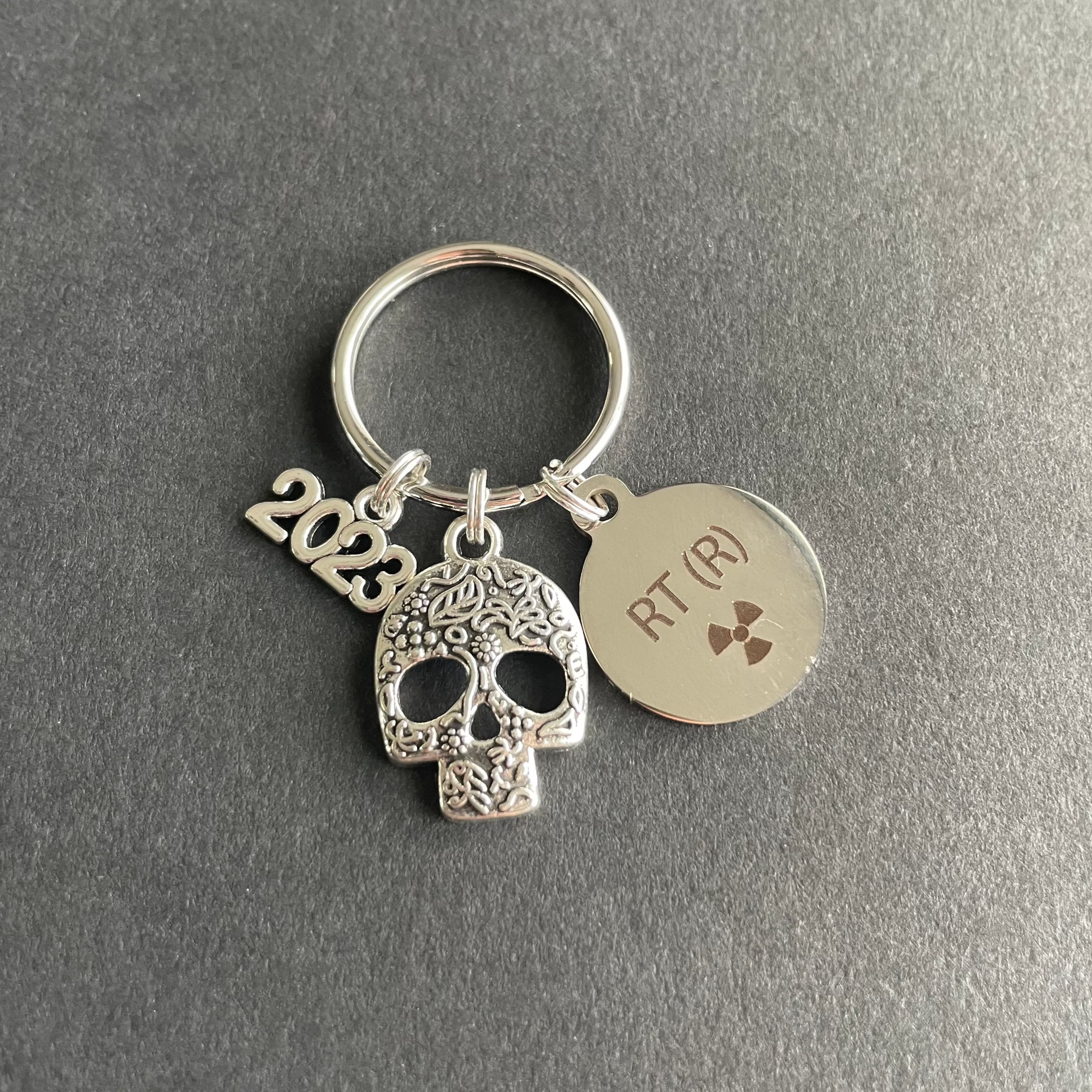 Skull, RT(R) Charm, W/ Year Key Chain, Radiology, Xray Tech, Gift