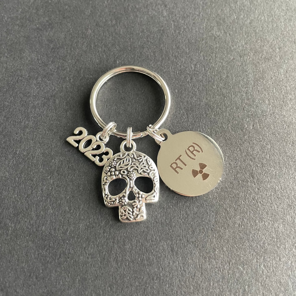 Skull, RT(R) Charm, W/ Year Key Chain, Radiology, Xray Tech, Gift