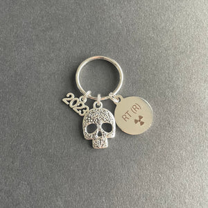 Skull, RT(R) Charm, W/ Year Key Chain, Radiology, Xray Tech, Gift