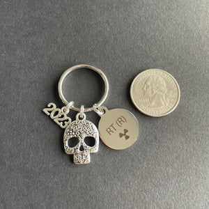 Skull, RT(R) Charm, W/ Year Key Chain, Radiology, Xray Tech, Gift