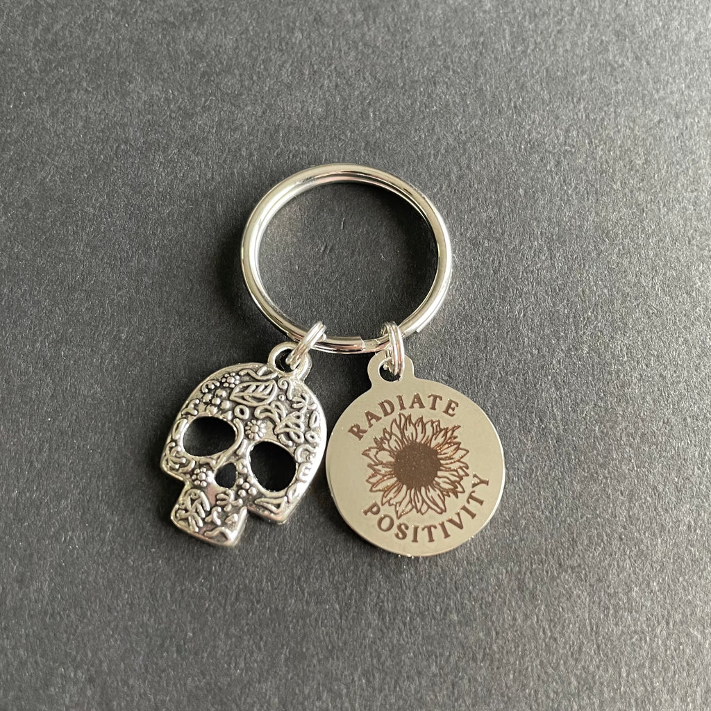 Radiate Positivity Skull Key Chain, Radiology, Xray Tech, Gift